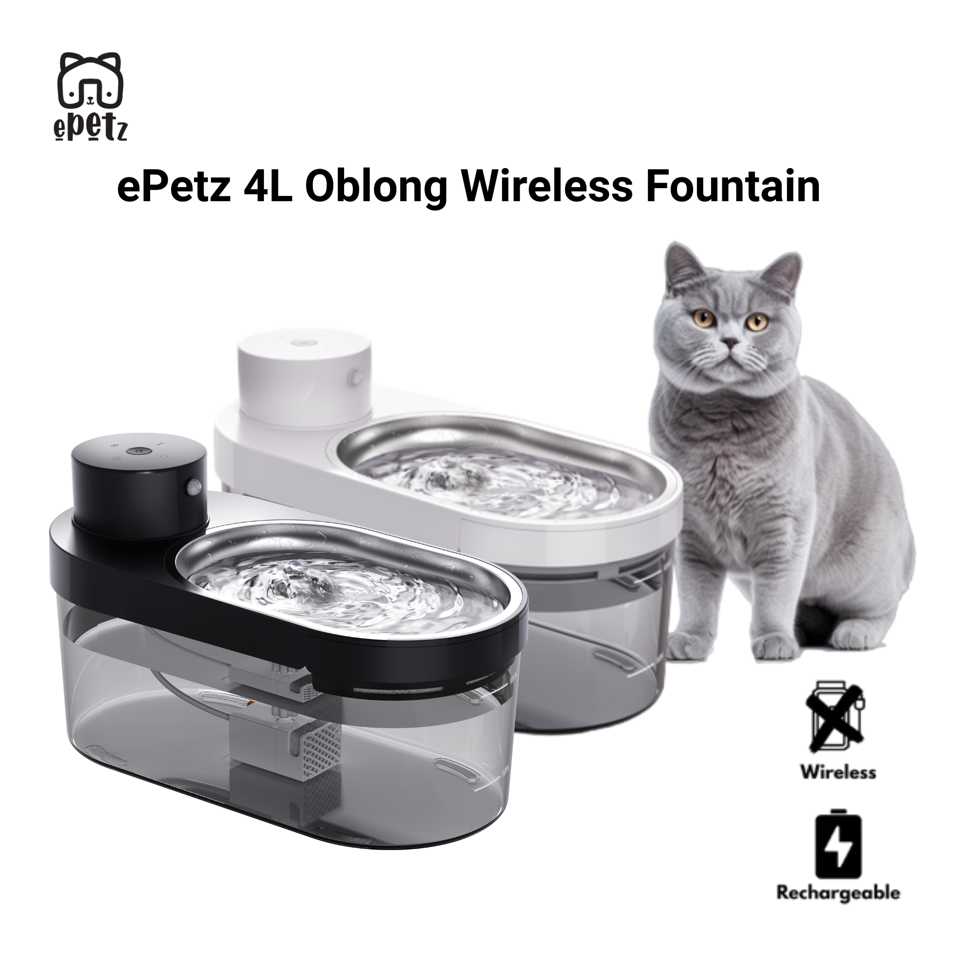 ePetz 4L Cordless & Rechargeable Sensor Pet Water Fountain
