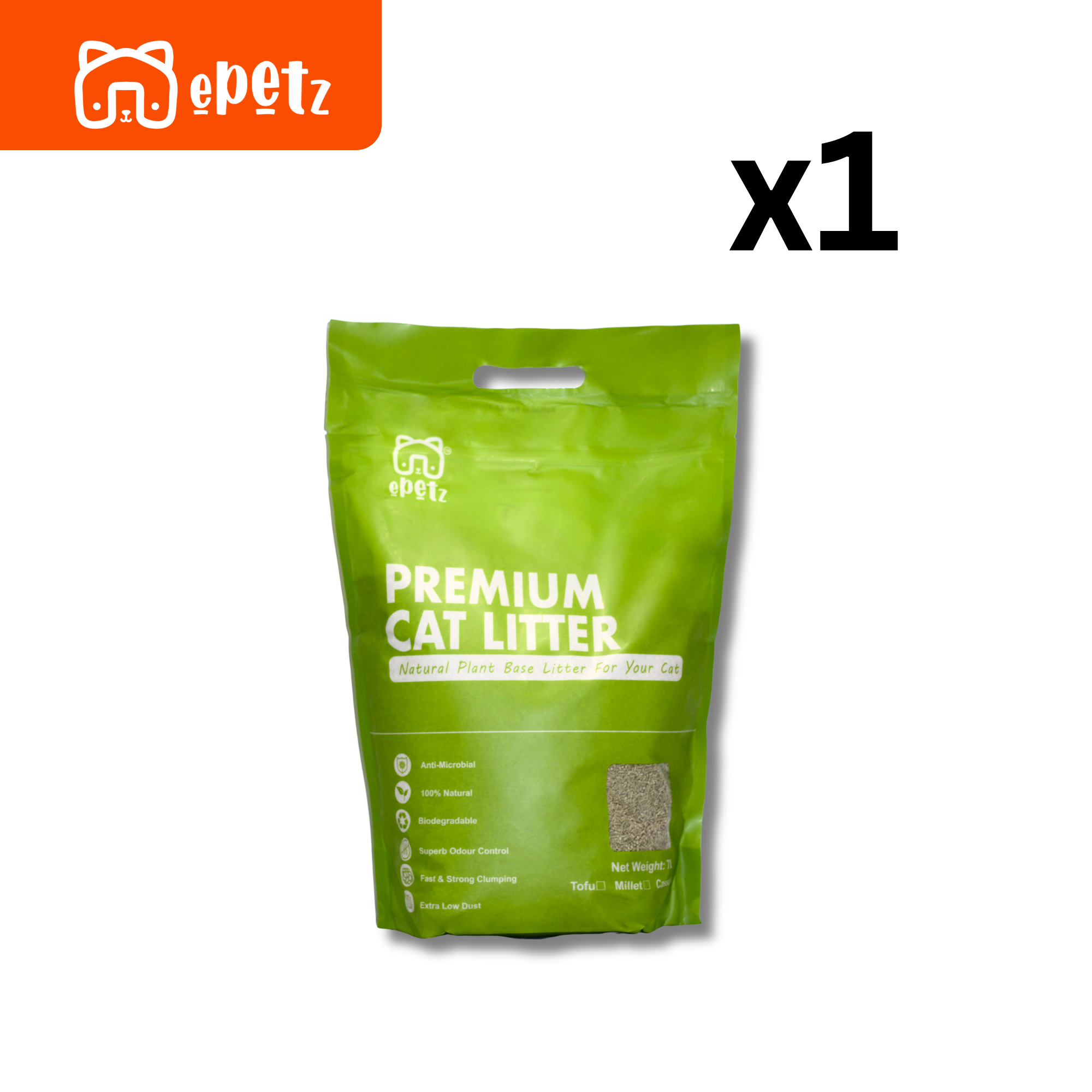 ePetz Tea Flavour Short Cut Tofu Cat Litter - Eco Friendly, Flushable, Super Clumping, Odour Control | Pasir Kucing Tofu