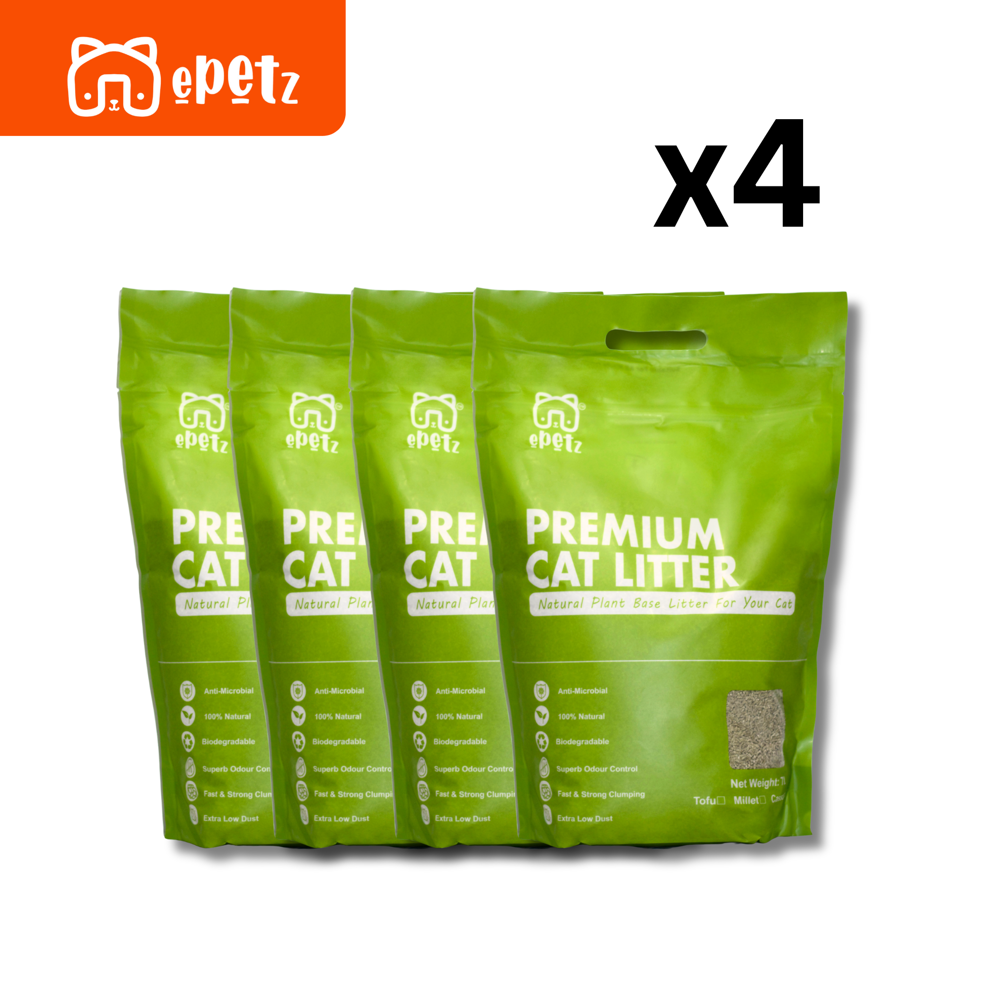 ePetz Tea Flavour Short Cut Tofu Cat Litter - Eco Friendly, Flushable, Super Clumping, Odour Control | Pasir Kucing Tofu