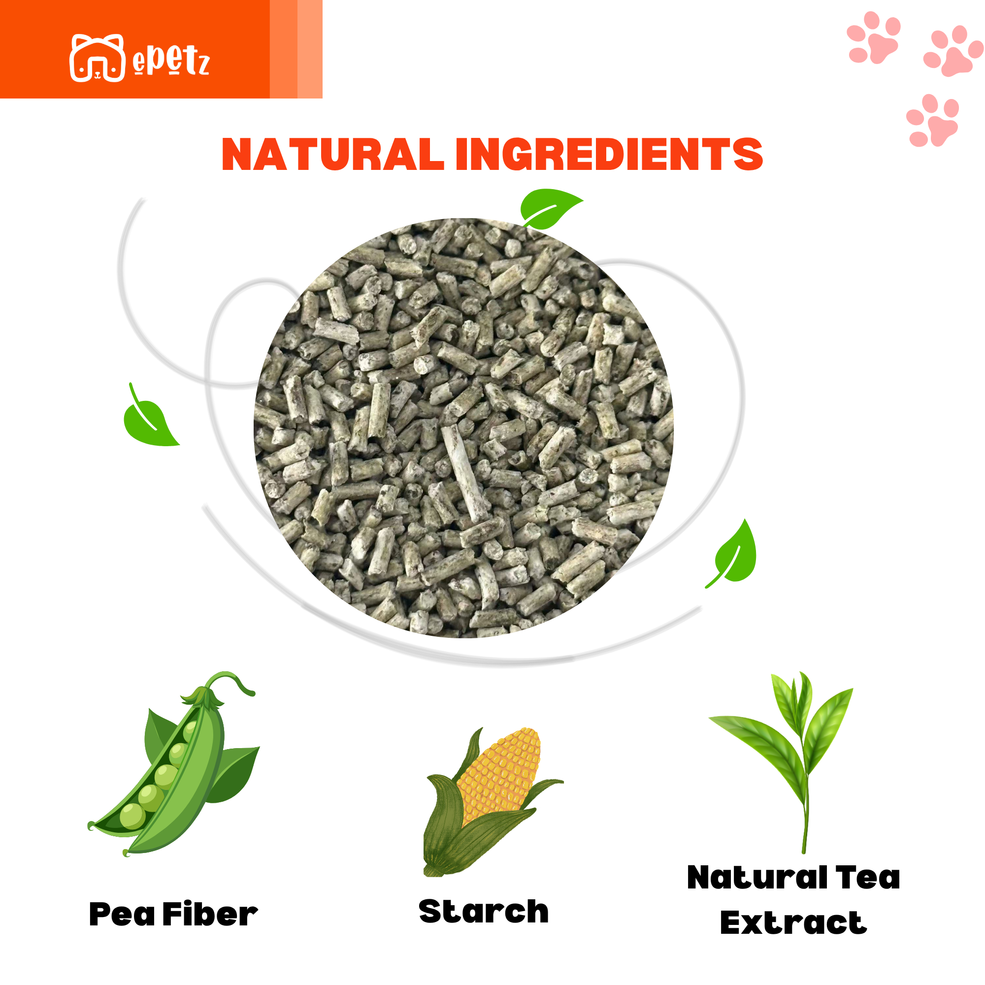 ePetz Tea Flavour Short Cut Tofu Cat Litter - Eco Friendly, Flushable, Super Clumping, Odour Control | Pasir Kucing Tofu