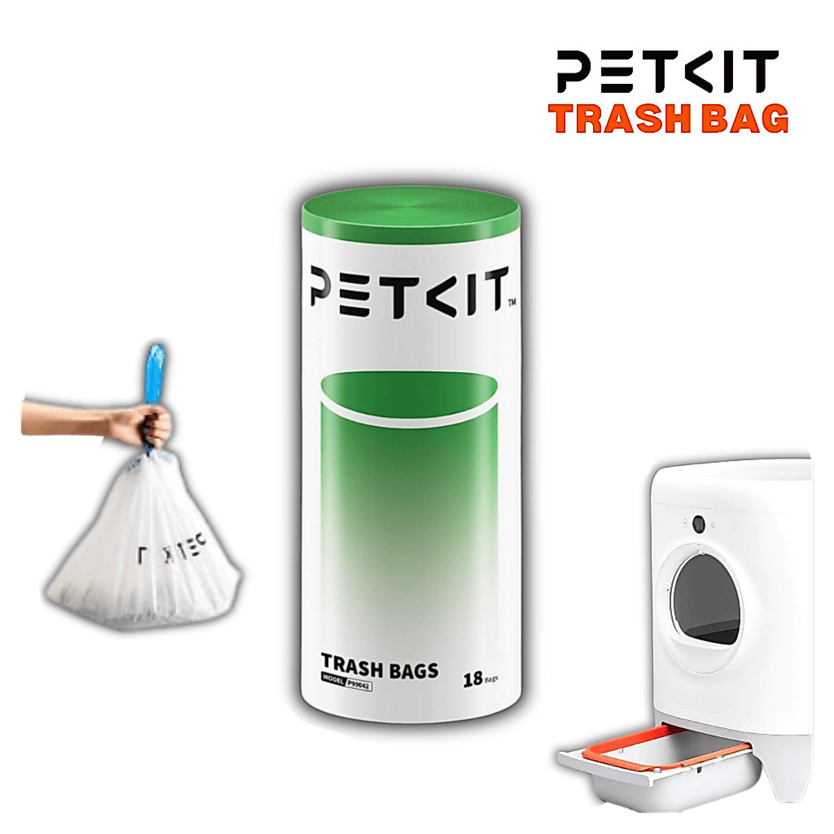 PETKIT Replacement Trash Bag Waste Bag for PuraMax 2/PUROBOT Max Pro Automatic Cat Litter Box-1 Roll(18 count)