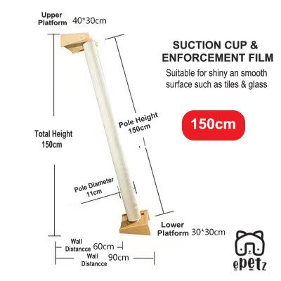 Super Large 150-180cm Height Natural Pine Wood Cat Tree with Cat Hammock Cat Scratching Post
