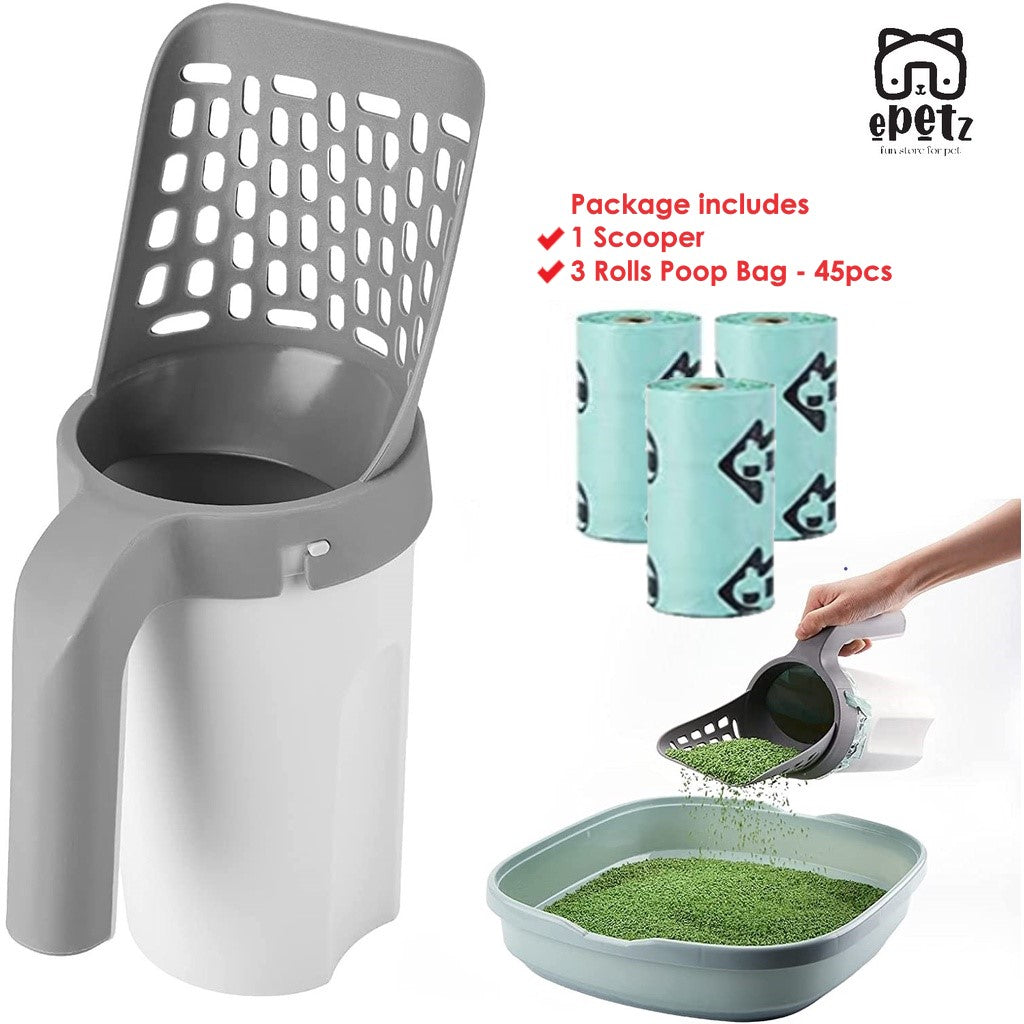 Premium Cat Litter Scoop Upgraded 2 in 1 Shovel with Built-In Waste Bin Scope Pasir Kucing