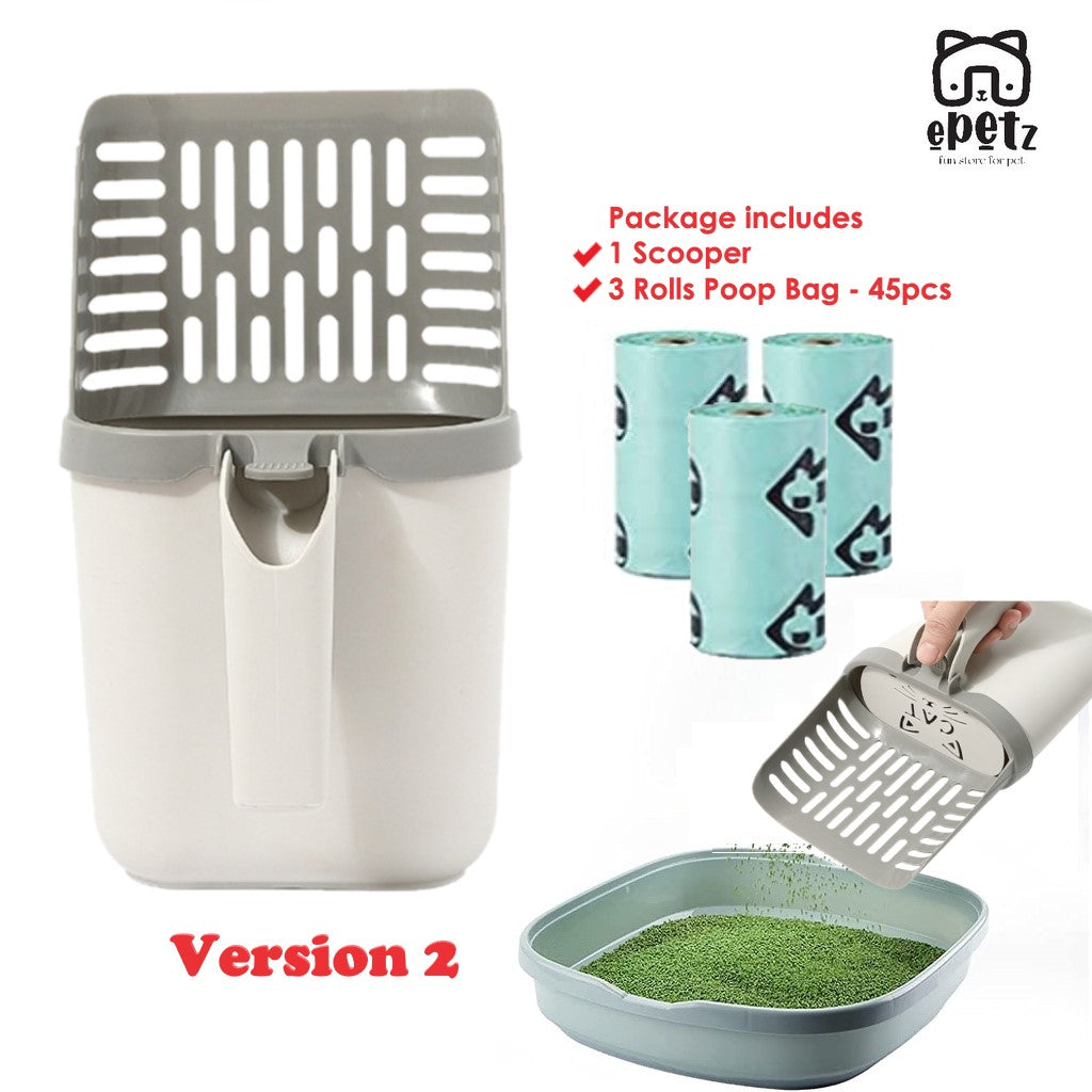 Premium Cat Litter Scoop Upgraded 2 in 1 Shovel with Built-In Waste Bin Scope Pasir Kucing