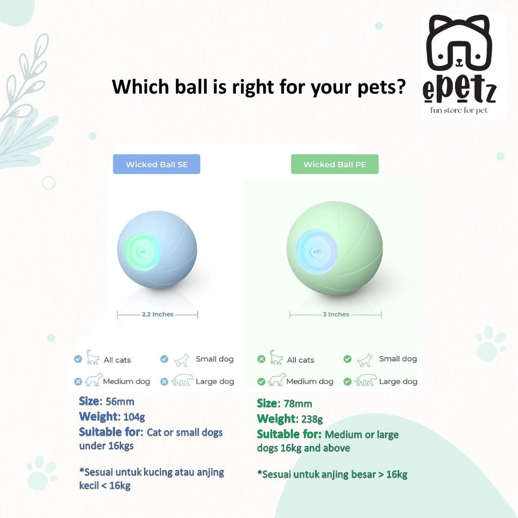 Smart Automatic Interactive Cat Dog Toys Cheerble Wicked Ball PE Cats Dogs Toys Mainan Bola Kucing Anjing Automatik
