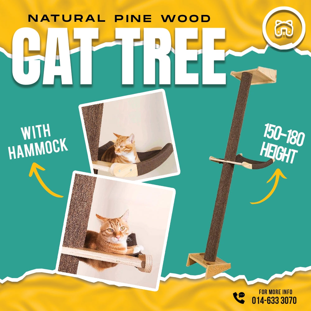 Super Large 150-180cm Height Natural Pine Wood Cat Tree with Cat Hammock Cat Scratching Post