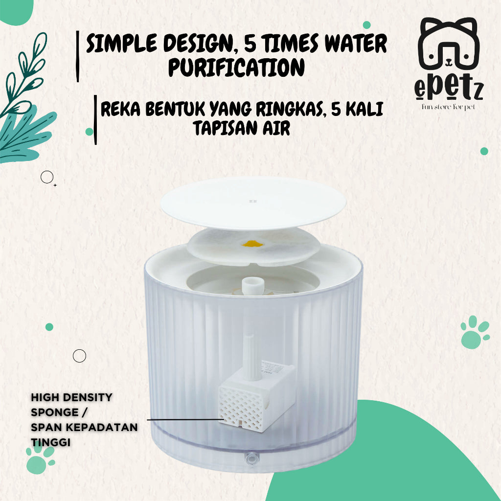 ePetz 1.8L Automatic Water Fountain for Cats and Small Dogs, 1.8L Bekas Minuman Kucing Automatik Kucing dan Anjing