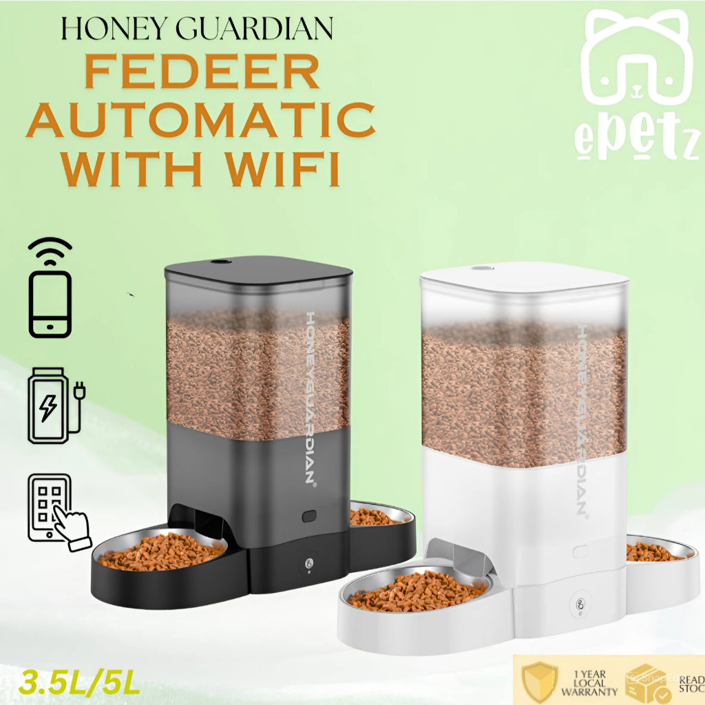 3.5L 5L Honey Guardian Smart Automatic Pet Feeder Dispenser Bekas Tempat Makan Kucing Automatik