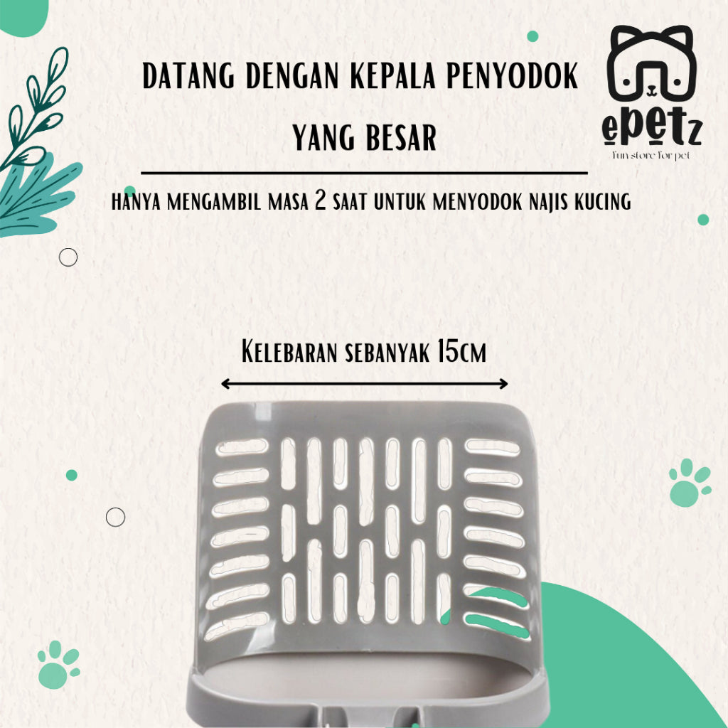 Premium Cat Litter Scoop Upgraded 2 in 1 Shovel with Built-In Waste Bin Scope Pasir Kucing