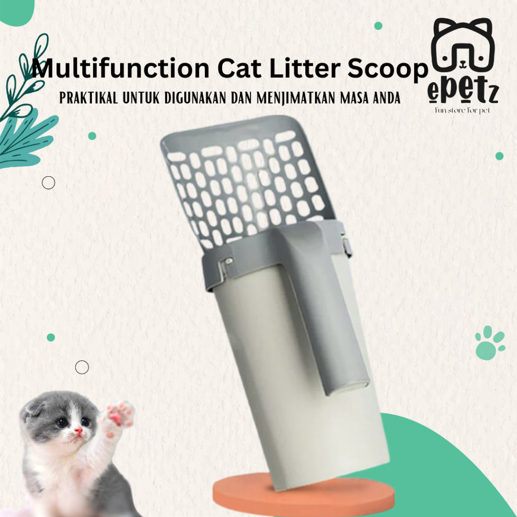 Premium Cat Litter Scoop Upgraded 2 in 1 Shovel with Built-In Waste Bin Scope Pasir Kucing