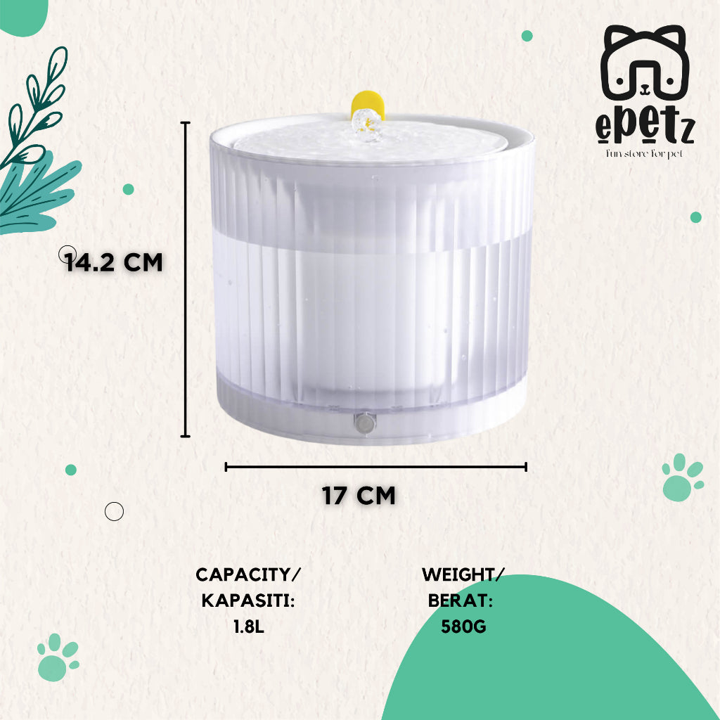 ePetz 1.8L Automatic Water Fountain for Cats and Small Dogs, 1.8L Bekas Minuman Kucing Automatik Kucing dan Anjing