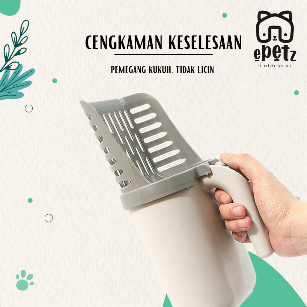 Premium Cat Litter Scoop Upgraded 2 in 1 Shovel with Built-In Waste Bin Scope Pasir Kucing