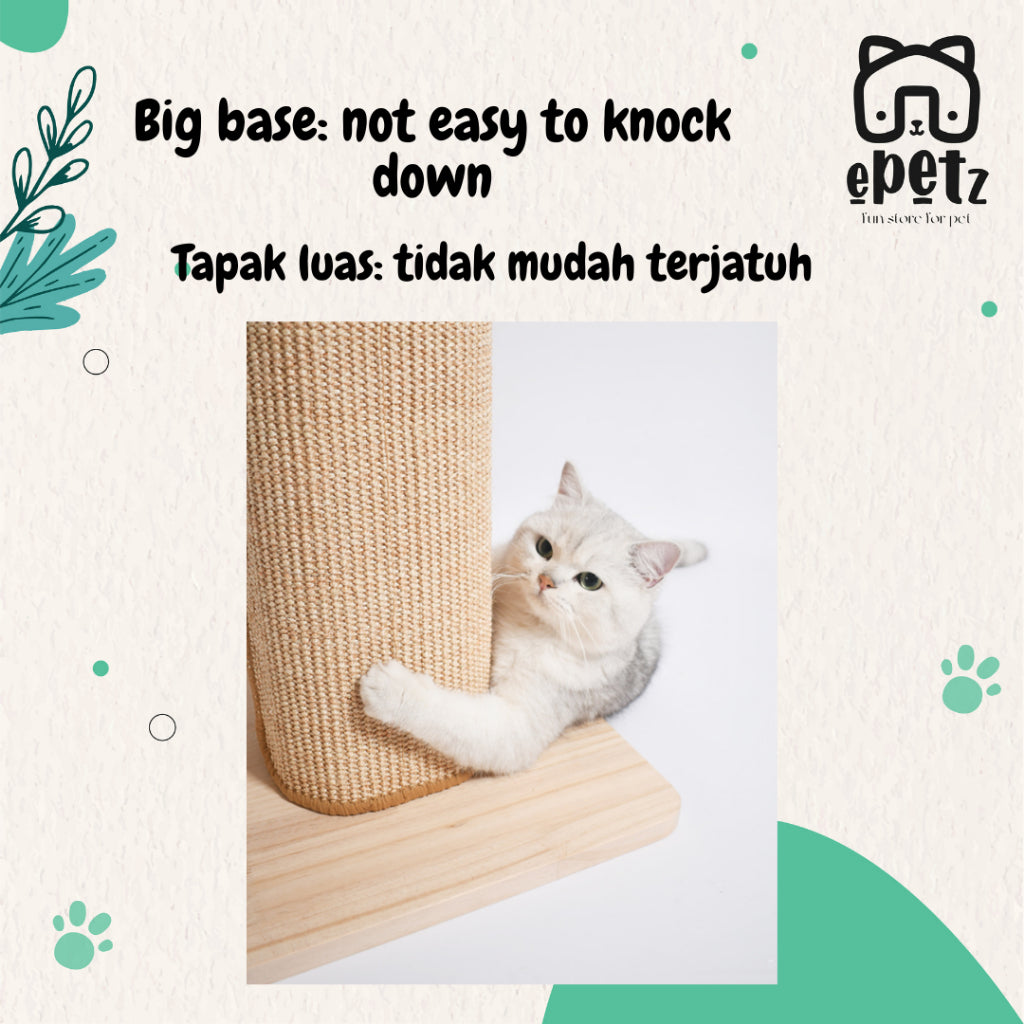 ePetz Solid Wood Sisal Cat Scratcher Replacable Mat Kayu Kuat Teempat Pencakar Kucing Tkar Boleh Ganti