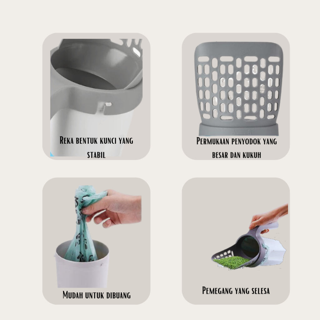 Premium Cat Litter Scoop Upgraded 2 in 1 Shovel with Built-In Waste Bin Scope Pasir Kucing