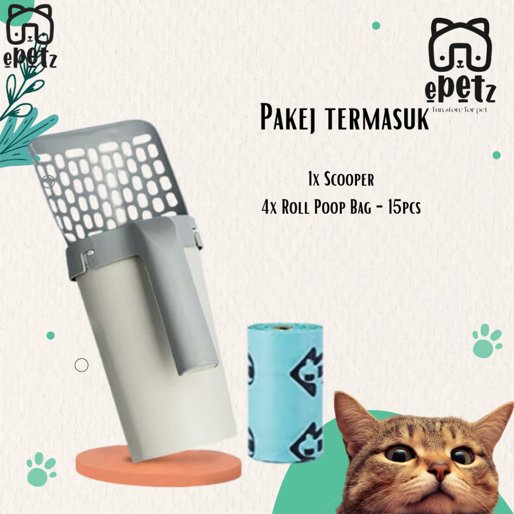 Premium Cat Litter Scoop Upgraded 2 in 1 Shovel with Built-In Waste Bin Scope Pasir Kucing