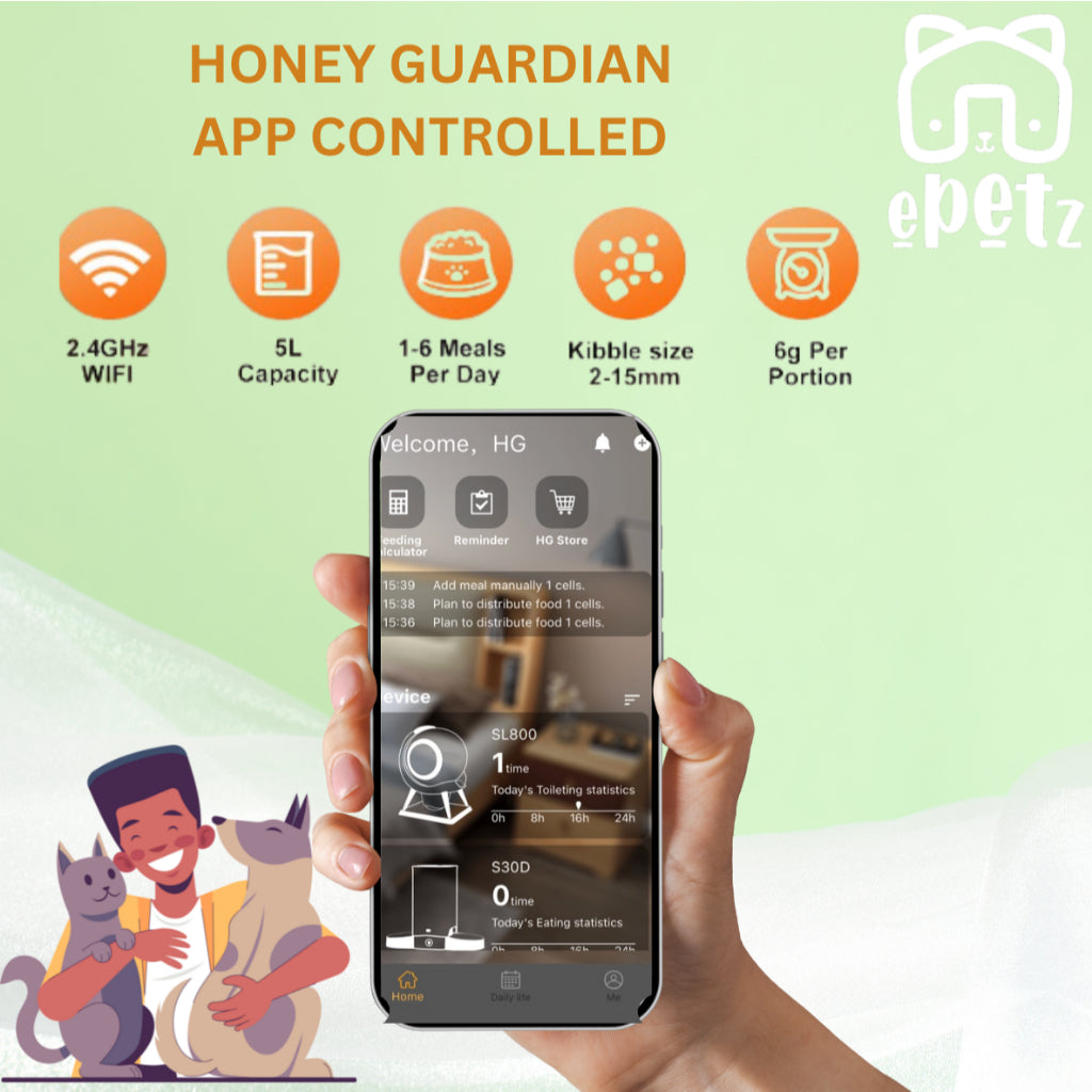 HG 3.5L 5L Honey Guardian Smart Automatic Pet Feeder Dispenser With App