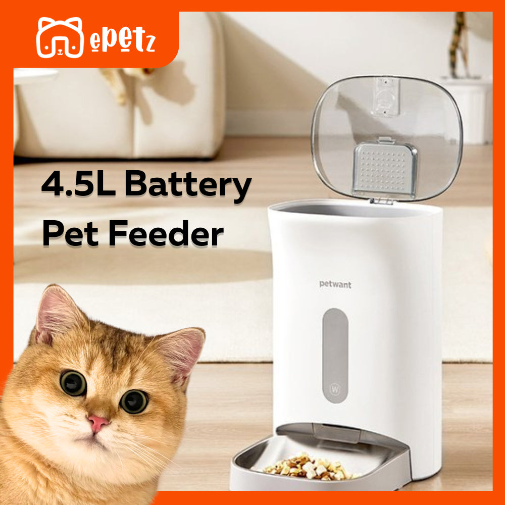 Petwant 4.5L Timer Automatic Cat Dog Feeder With Rechargeable Battery No App Food Dispenser