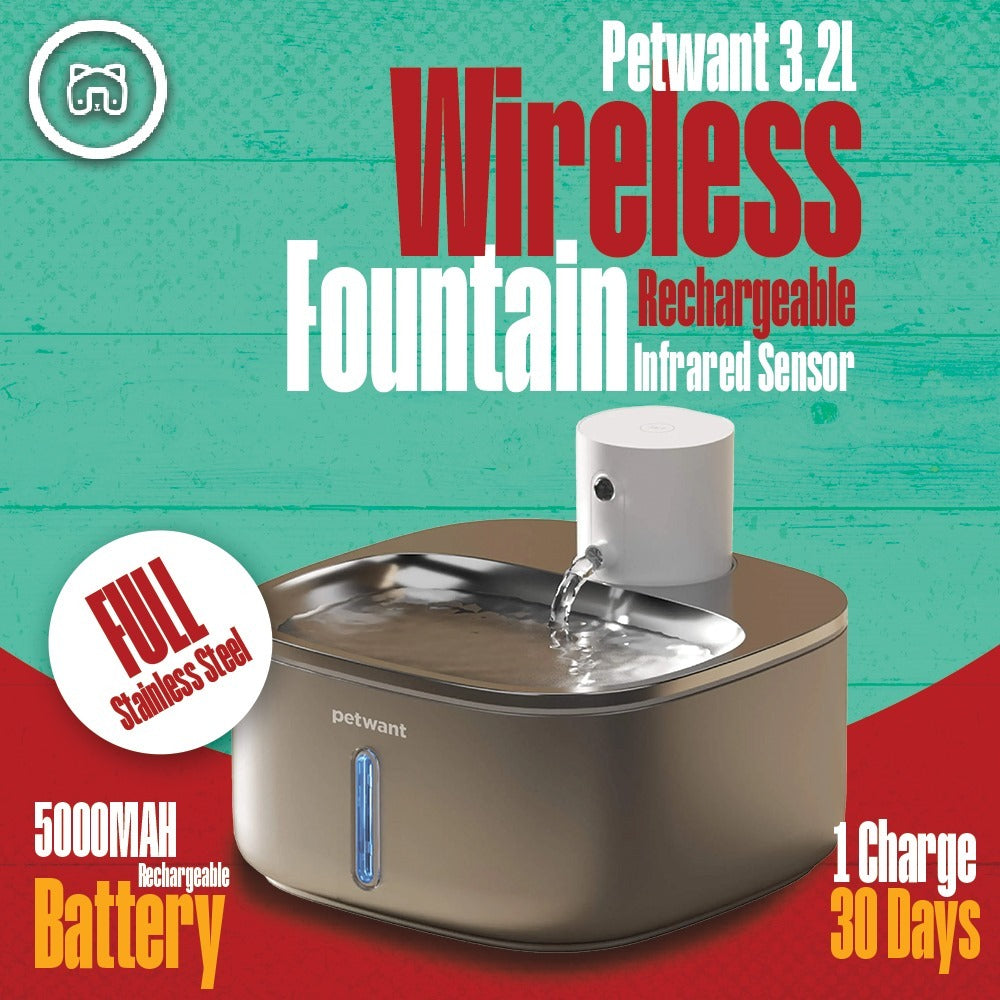 Petwant 3.2L Wireless Rechargeable Fountain Infrared Sensor