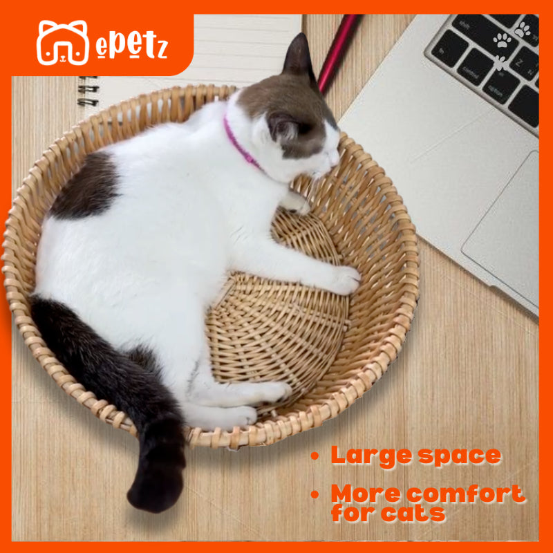 【2025 NEW】ePetz Rattan Cat Basket | Pet Furniture Bed