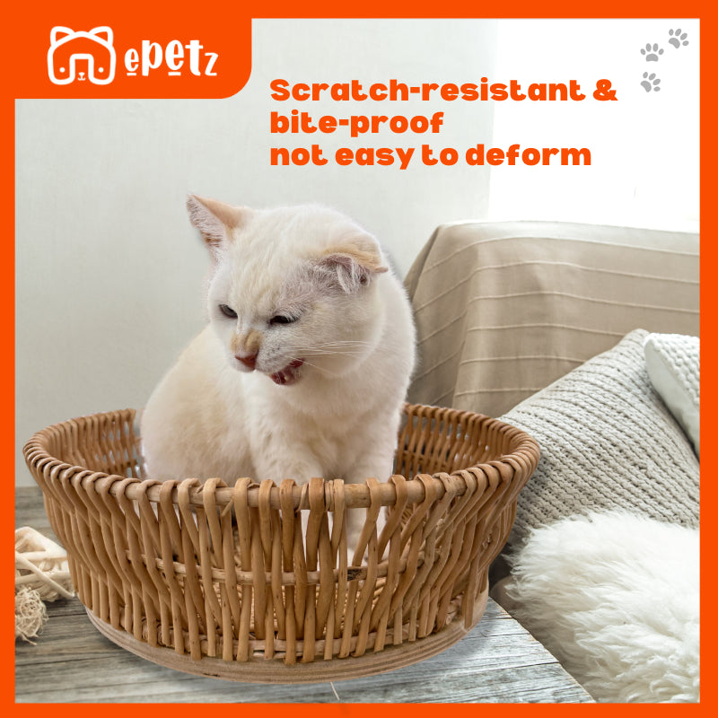 【2025 NEW】ePetz Rattan Cat Basket | Pet Furniture Bed