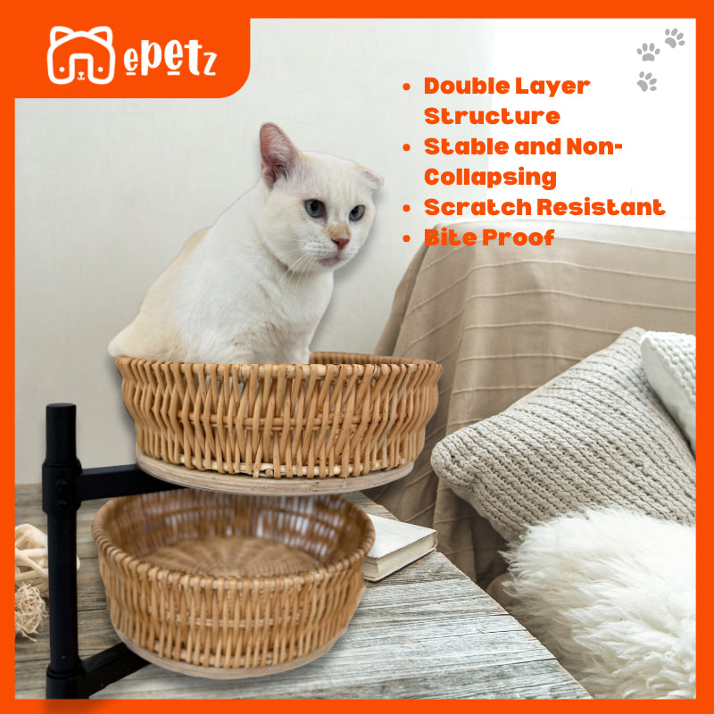 【2025 NEW】ePetz Rattan Cat Basket | Pet Furniture Bed
